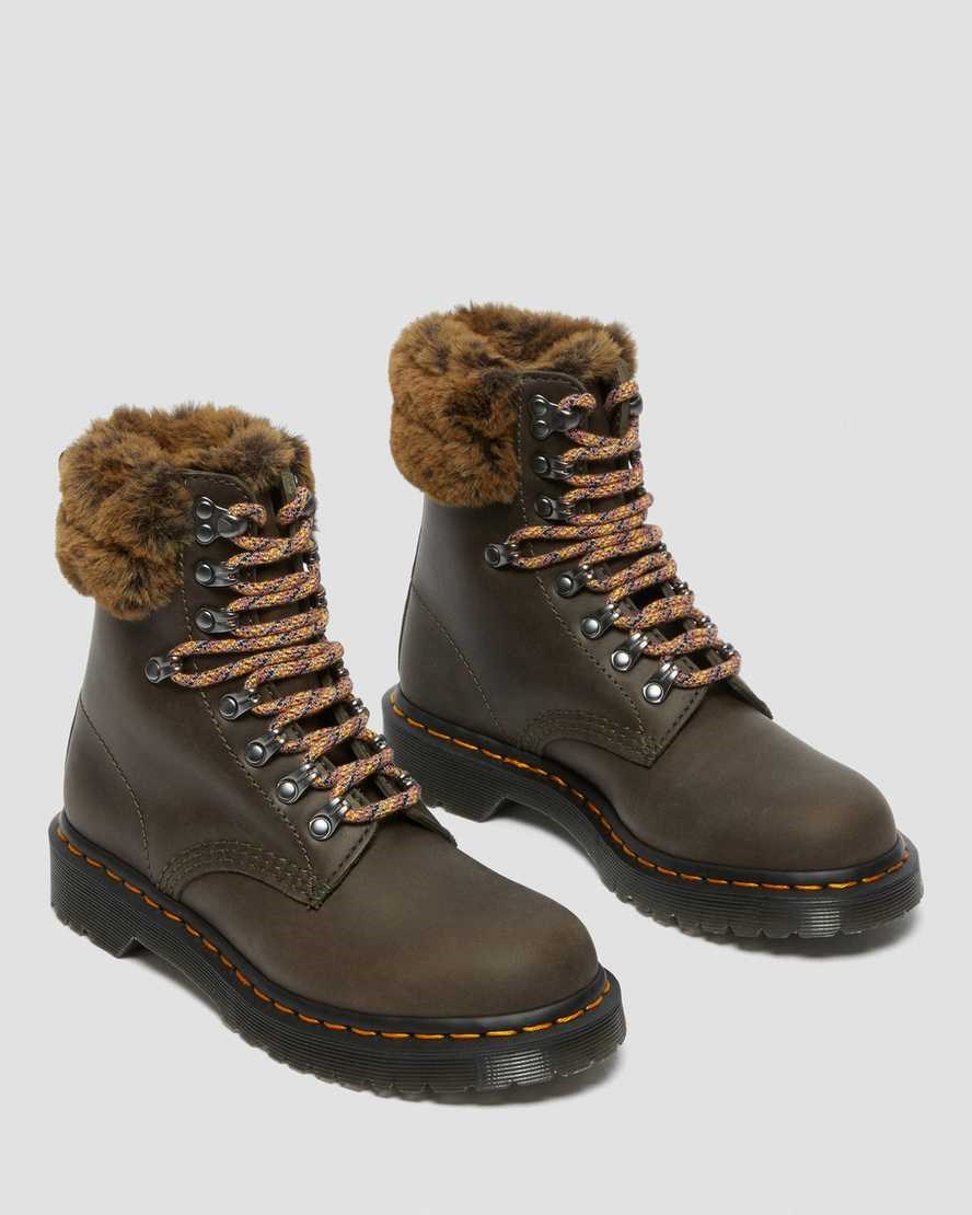 Dr Martens 1460 Serena Collar Faux Fur Lined Women's Ankle Boots Grey Streeter | CBWYFN853