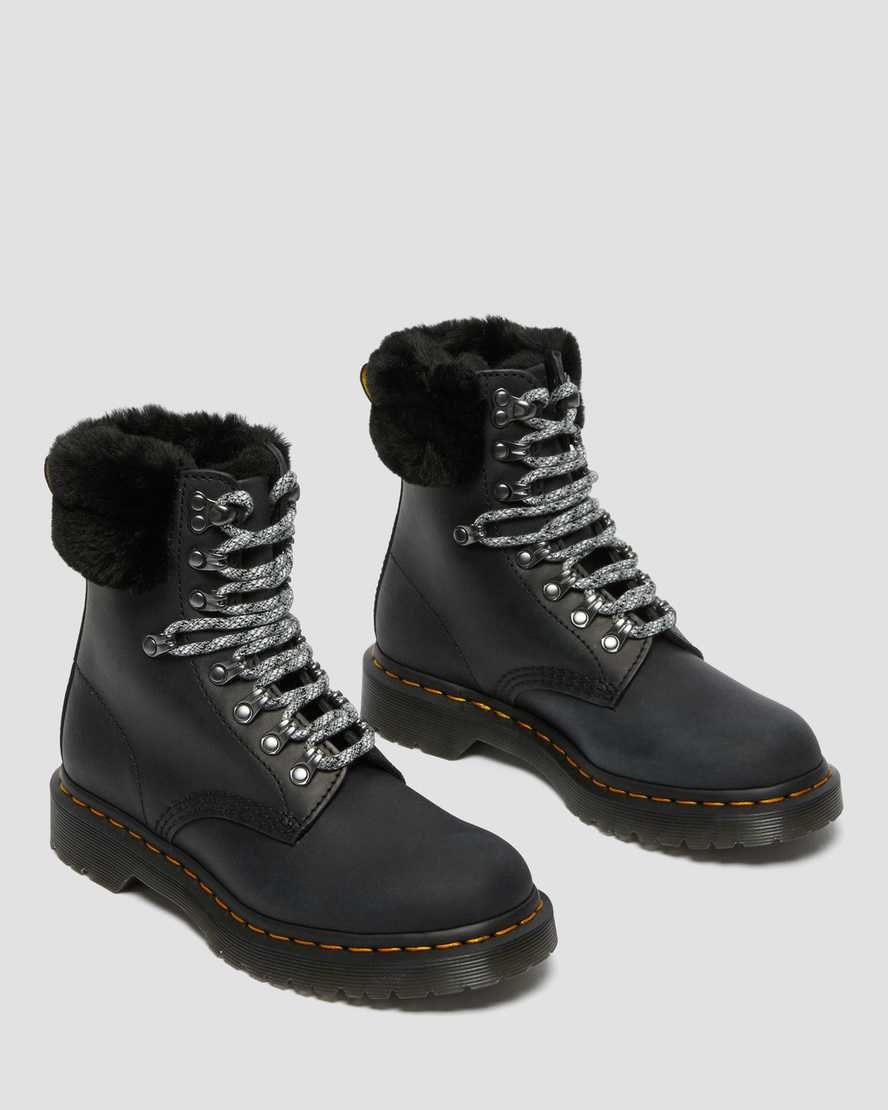 Dr Martens 1460 Serena Collar Faux Fur Lined Women's Ankle Boots Black Streeter | FCIDZE310