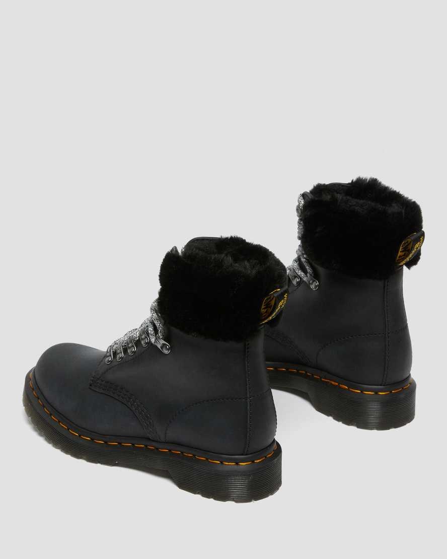 Dr Martens 1460 Serena Collar Faux Fur Lined Women's Ankle Boots Black Streeter | FCIDZE310