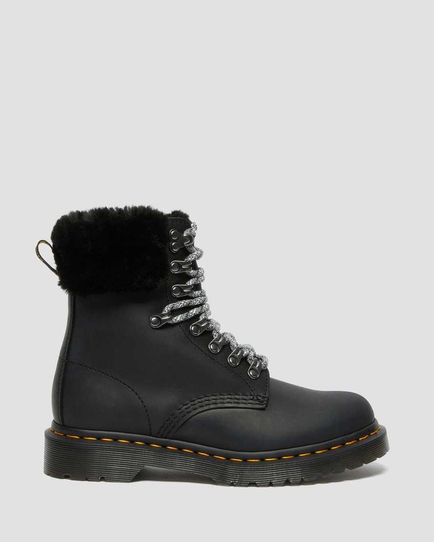 Dr Martens 1460 Serena Collar Faux Fur Lined Women's Ankle Boots Black Streeter | FCIDZE310