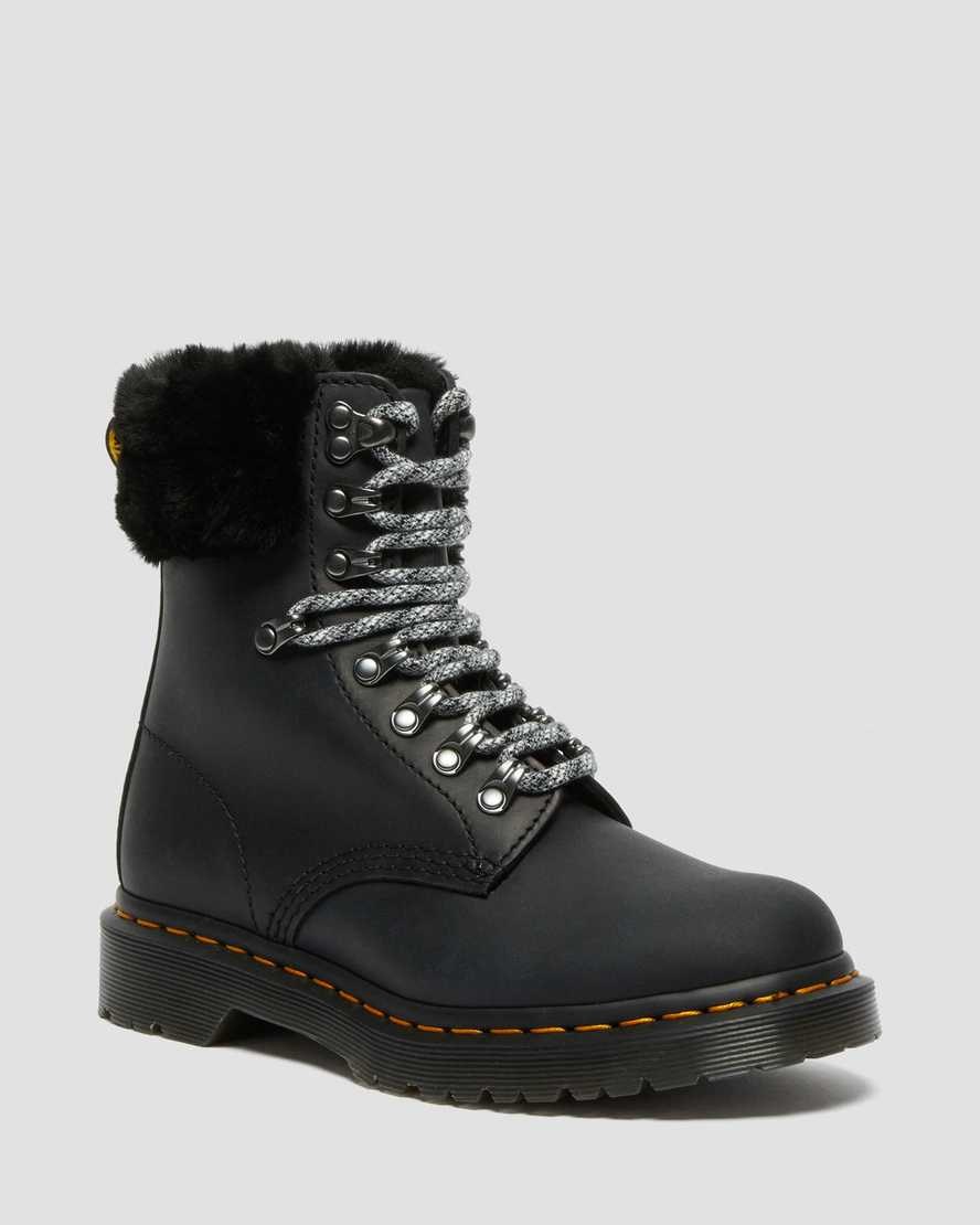 Dr Martens 1460 Serena Collar Faux Fur Lined Women\'s Ankle Boots Black Streeter | FCIDZE310