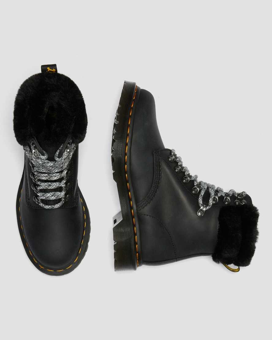 Dr Martens 1460 Serena Collar Faux Fur Lined Women's Lace Up Boots Black Streeter | JLPFAY397