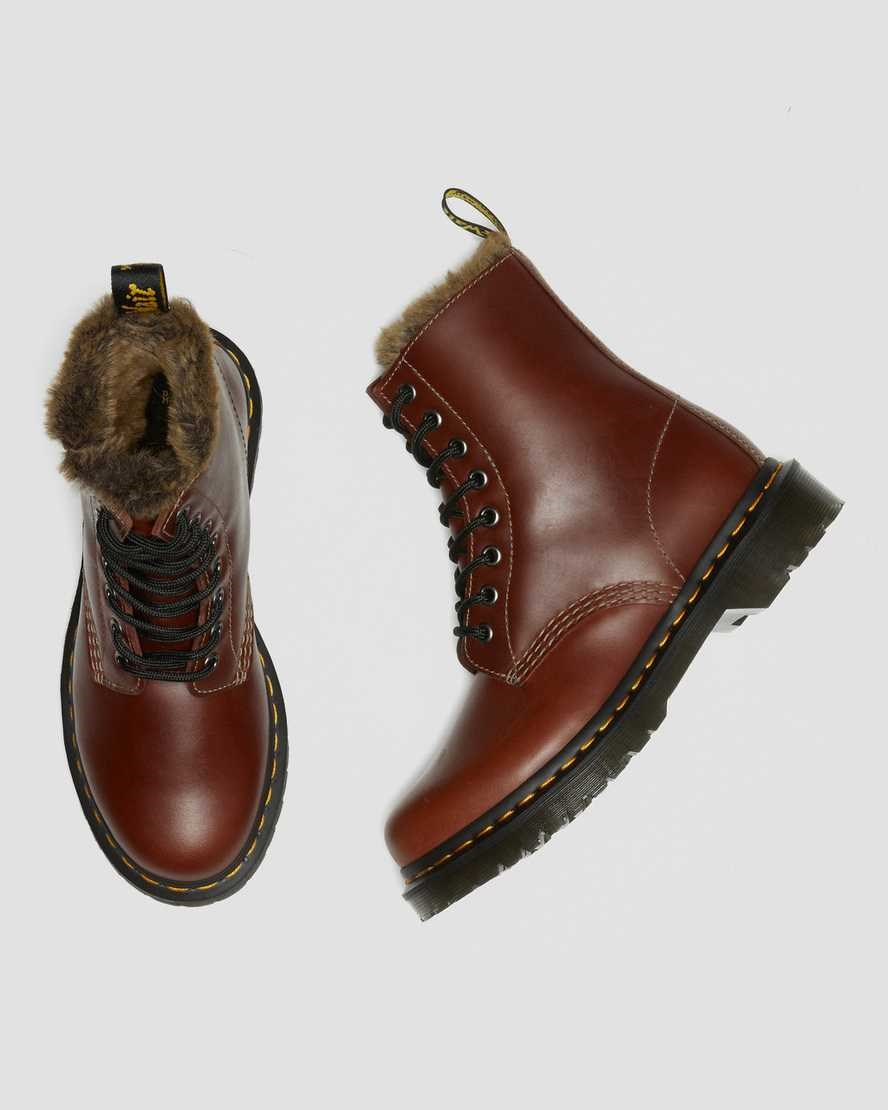 Dr Martens 1460 Serena Faux Fur Lined Women's Lace Up Boots Brown Abruzzo Wp | DGHCVJ374