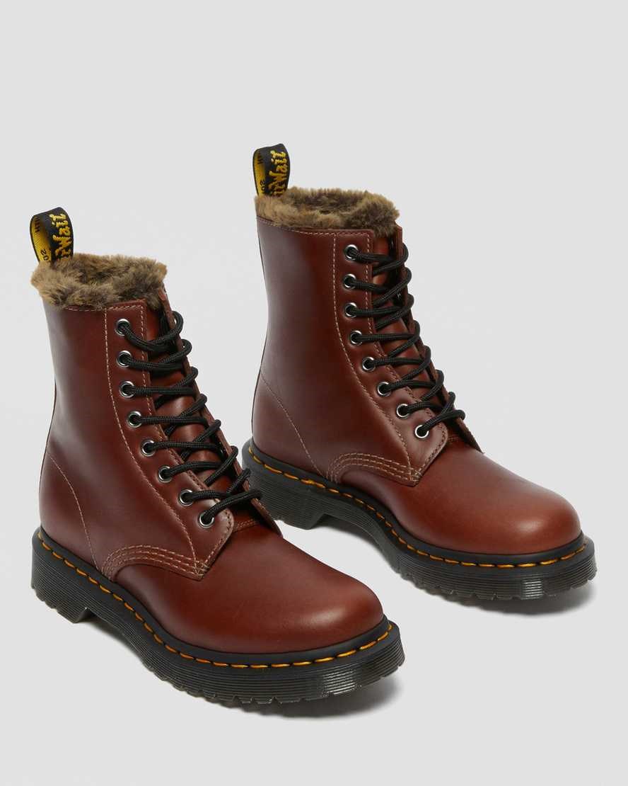 Dr Martens 1460 Serena Faux Fur Lined Women's Lace Up Boots Brown Abruzzo Wp | DGHCVJ374