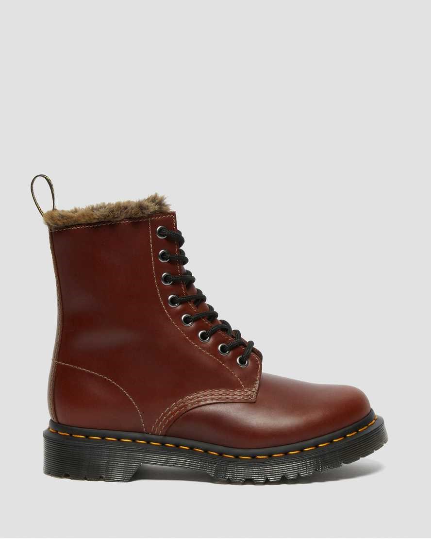 Dr Martens 1460 Serena Faux Fur Lined Women's Lace Up Boots Brown Abruzzo Wp | DGHCVJ374