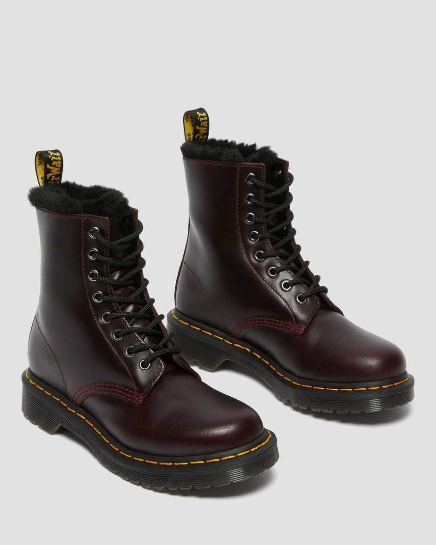 Dr Martens 1460 Serena Faux Fur Lined Women's Lace Up Boots Oxblood Atlas | XRTYCO758