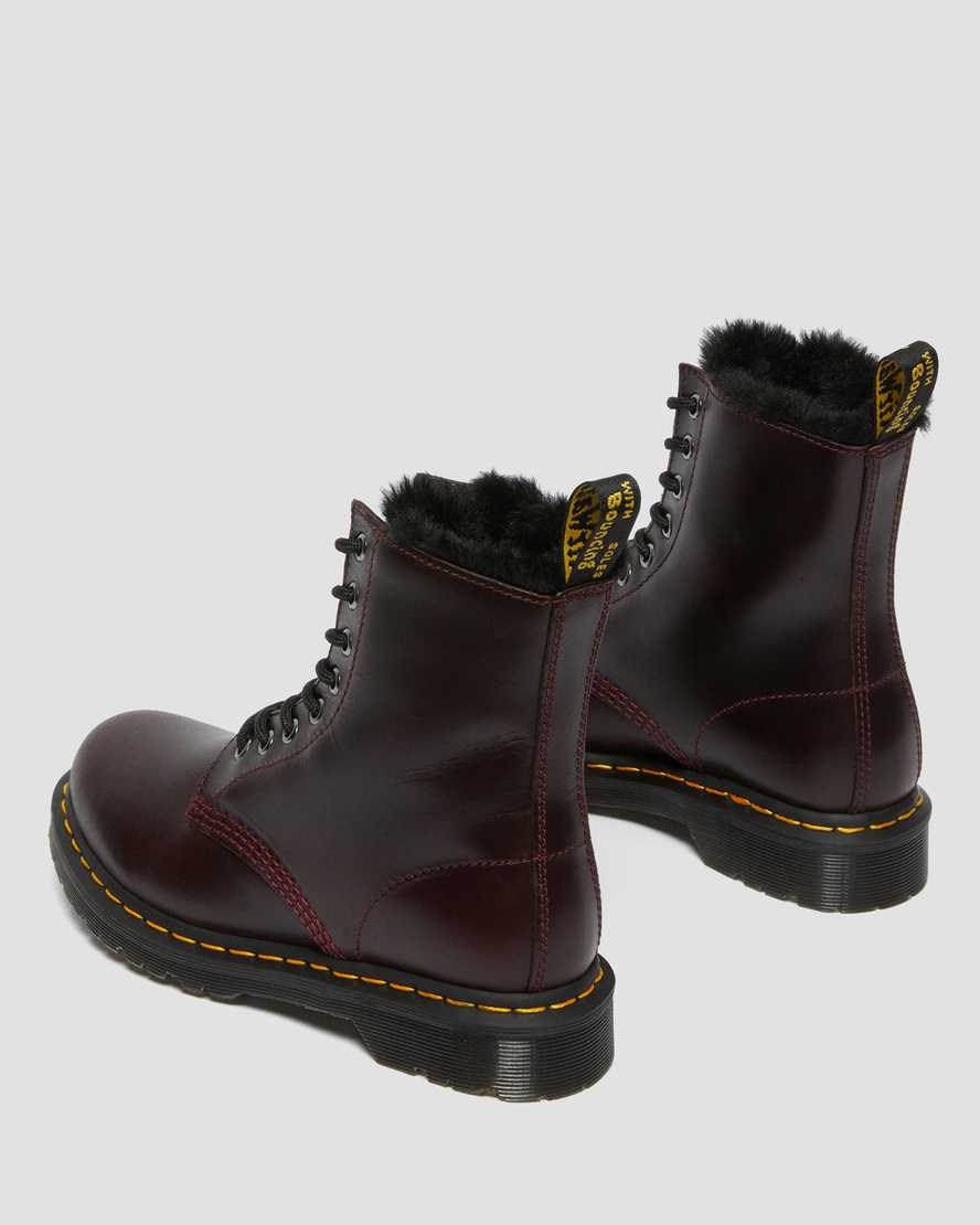 Dr Martens 1460 Serena Faux Fur Lined Women's Lace Up Boots Oxblood Atlas | XRTYCO758