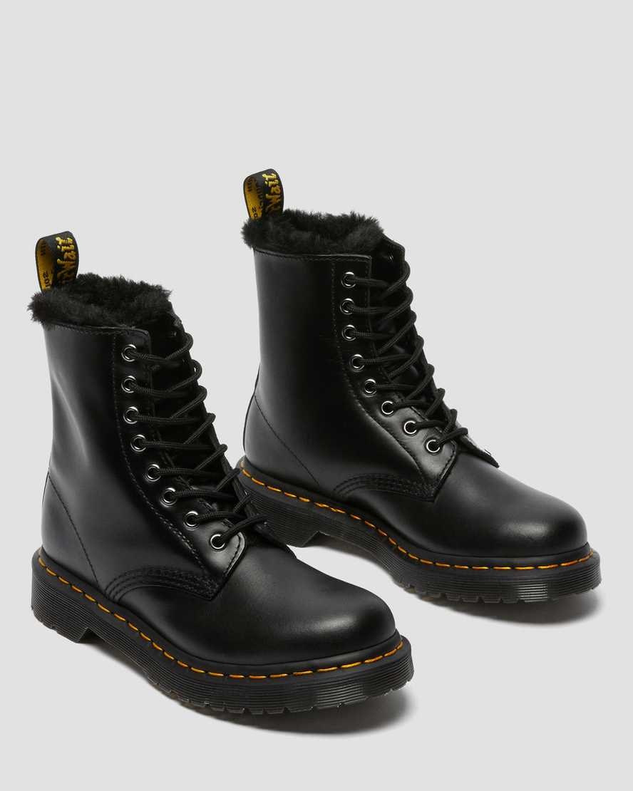 Dr Martens 1460 Serena Faux Fur Lined Women's Lace Up Boots Dark Grey Atlas | YVLFMW935