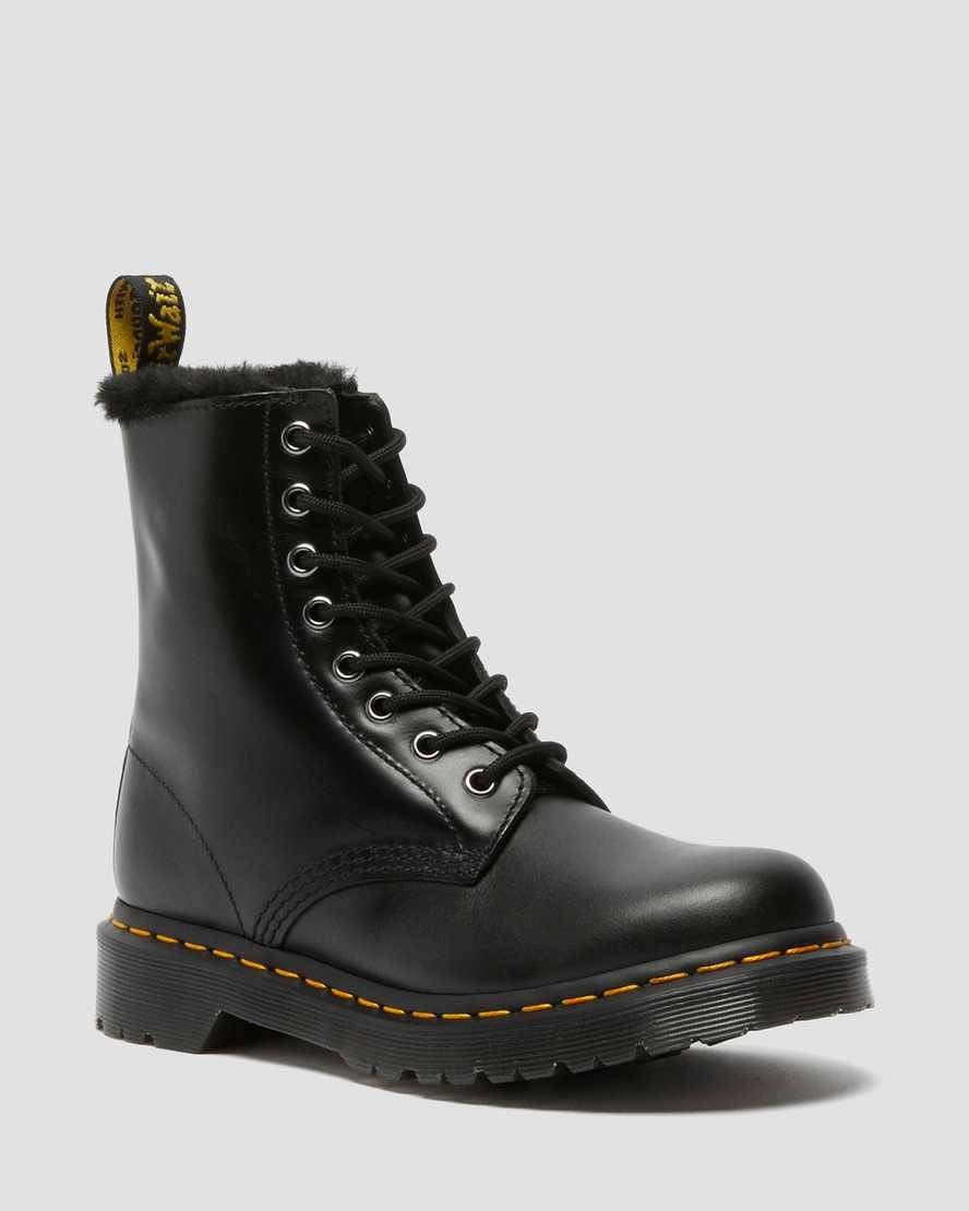 Dr Martens 1460 Serena Faux Fur Lined Women's Lace Up Boots Dark Grey Atlas | YVLFMW935