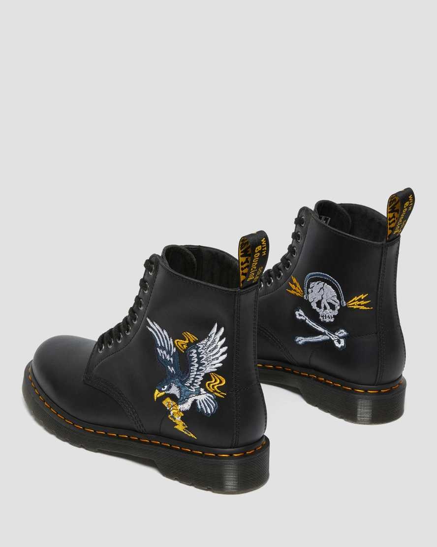 Dr Martens 1460 Souvenir Embroidered Leather Men's Ankle Boots Black Nappa | OJHKIB276