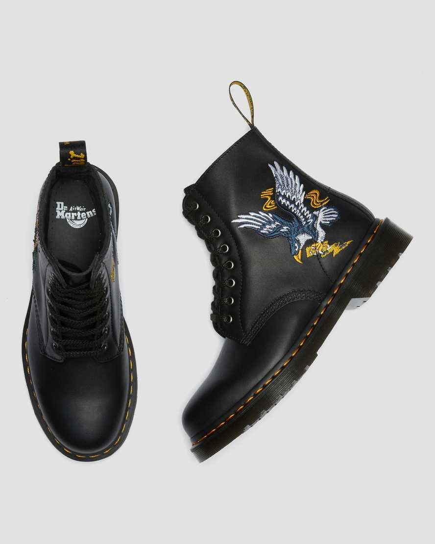 Dr Martens 1460 Souvenir Embroidered Leather Men's Lace Up Boots Black Nappa | QWKYNG069