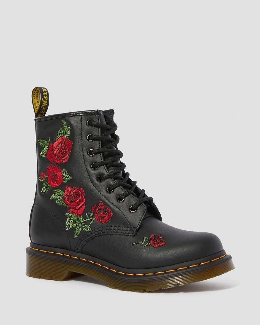 Dr Martens 1460 Vonda Floral Leather Women's Lace Up Boots Black Softy T | DSIKCF645