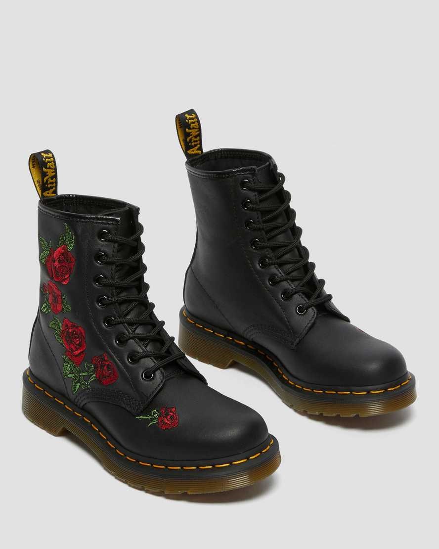 Dr Martens 1460 Vonda Floral Leather Women's Lace Up Boots Black Softy T | DSIKCF645