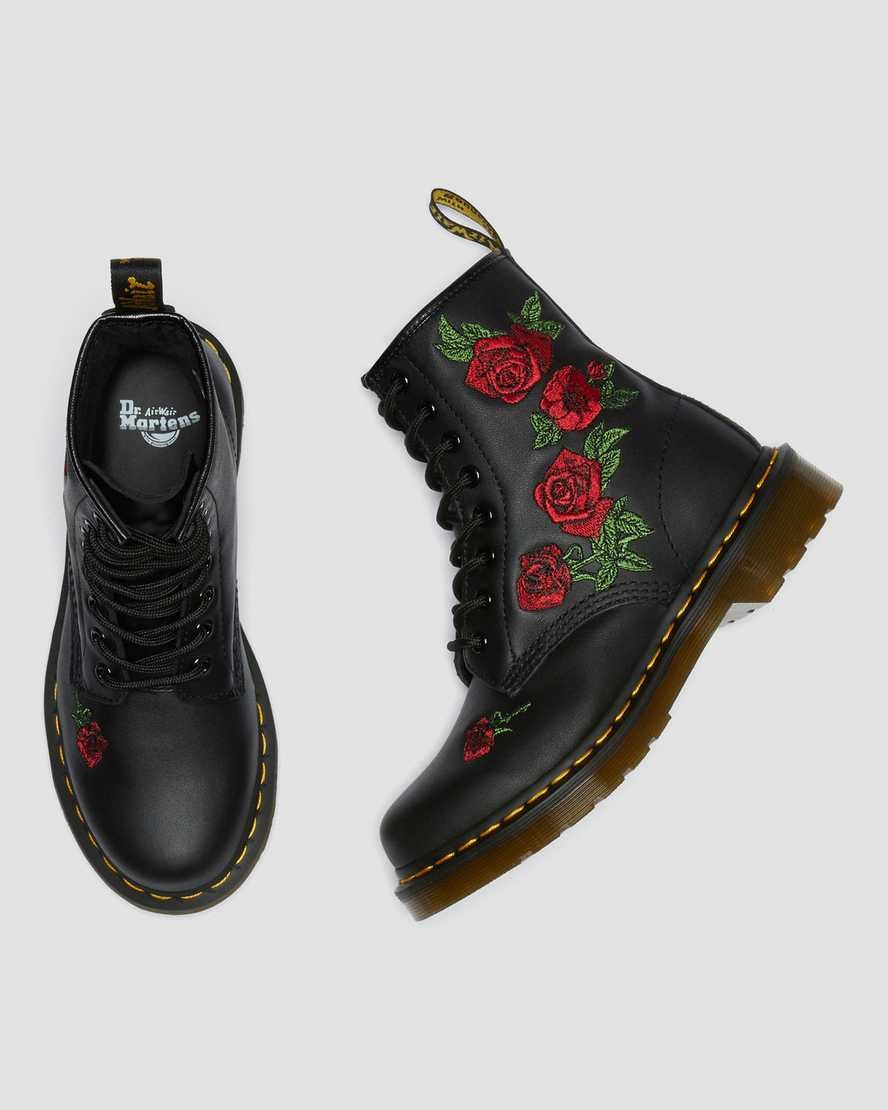 Dr Martens 1460 Vonda Floral Leather Women's Lace Up Boots Black Softy T | DSIKCF645