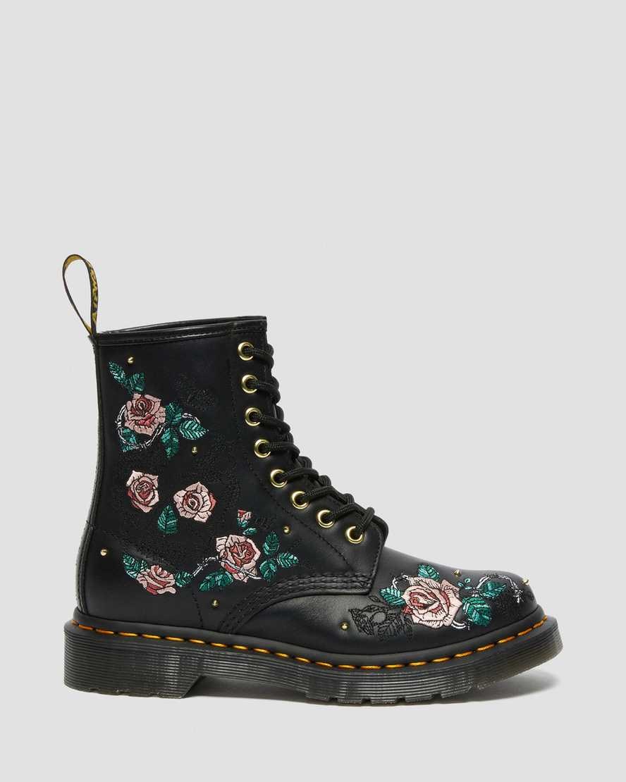 Dr Martens 1460 Vonda Floral Leather Women's Lace Up Boots Black Nappa | ULITYX471