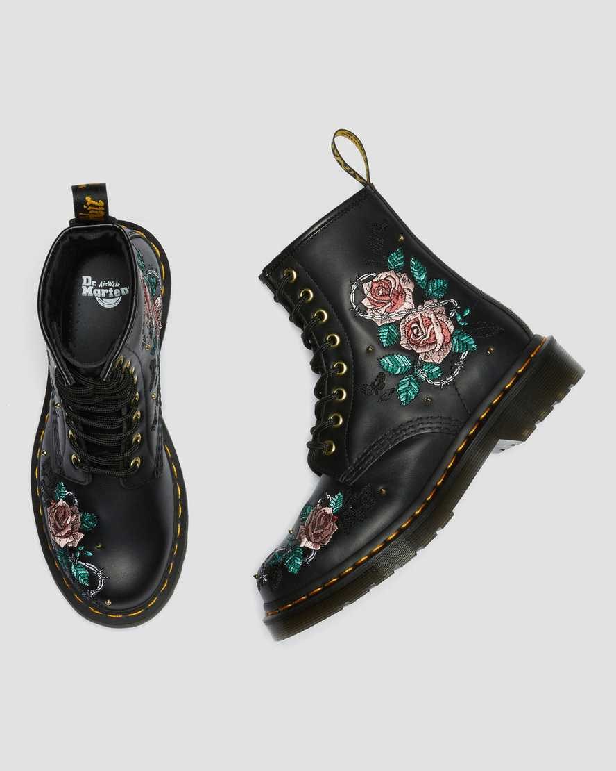 Dr Martens 1460 Vonda Floral Leather Women's Lace Up Boots Black Nappa | ULITYX471