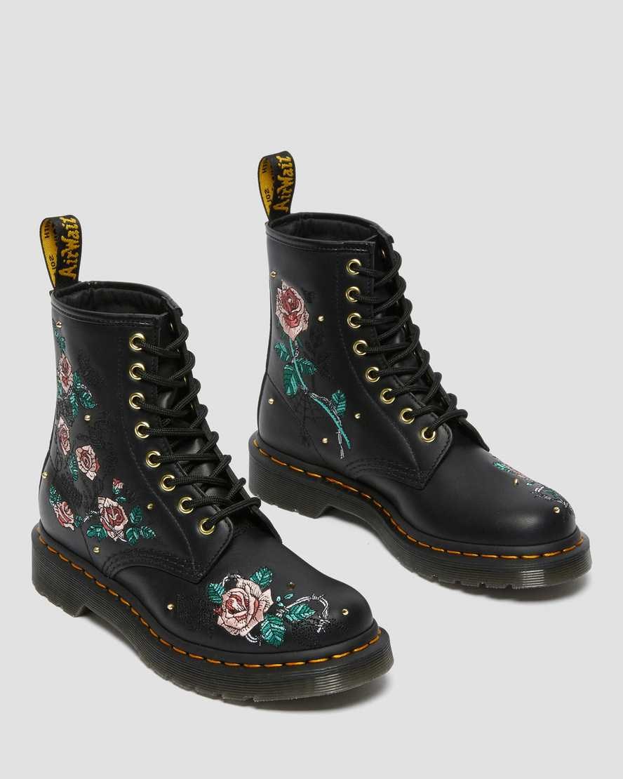 Dr Martens 1460 Vonda Floral Leather Women's Lace Up Boots Black Nappa | ULITYX471