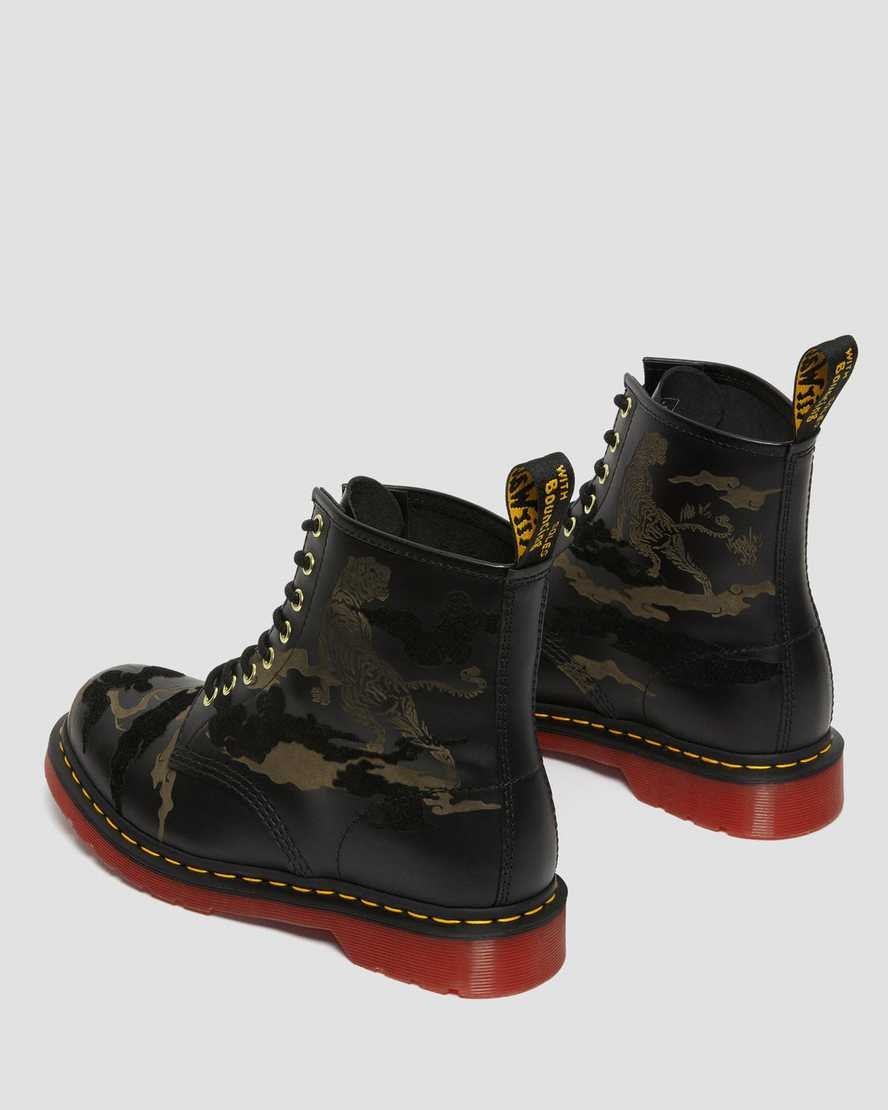 Dr Martens 1460 Year of The Tiger Leather Men's Lace Up Boots Black Smooth Leather | BNTWIZ469