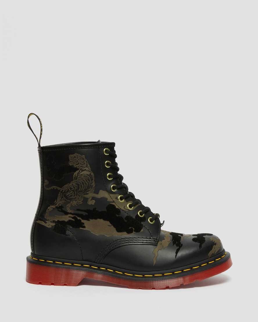 Dr Martens 1460 Year of The Tiger Leather Men's Lace Up Boots Black Smooth Leather | BNTWIZ469