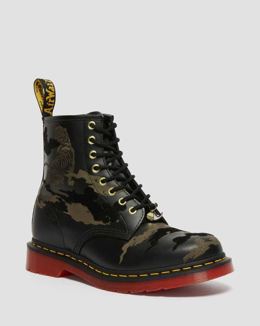 Dr Martens 1460 Year of The Tiger Leather Men's Lace Up Boots Black Smooth Leather | BNTWIZ469