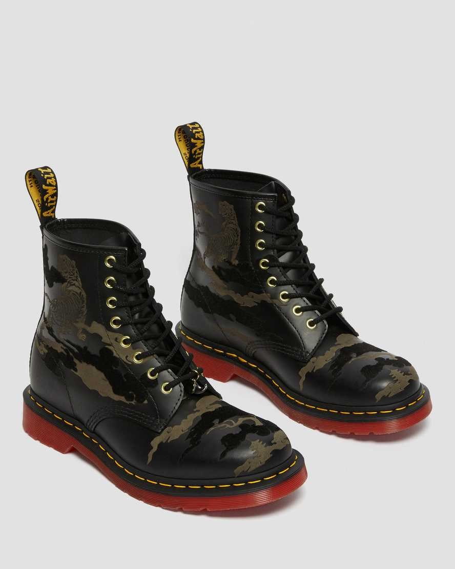 Dr Martens 1460 Year of The Tiger Leather Men's Lace Up Boots Black Smooth Leather | BNTWIZ469