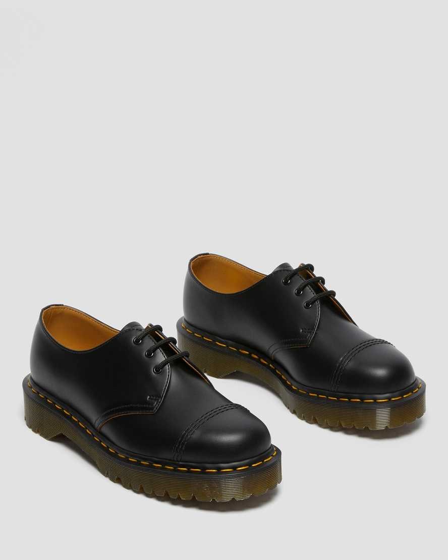 Dr Martens 1461 Bex Made in England Toe Cap Women's Oxford Shoes Black Vintage Smooth | OLCKQF409