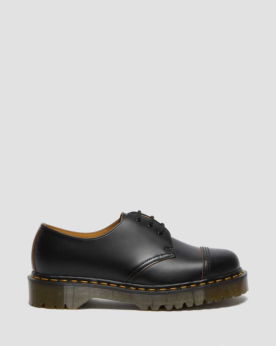 Dr Martens 1461 Bex Made in England Toe Cap Women's Oxford Shoes Black Vintage Smooth | OLCKQF409