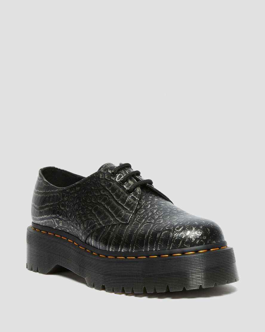 Dr Martens 1461 Croc Emboss Leather Men's Oxford Shoes Gunmetal | UCTWSI891