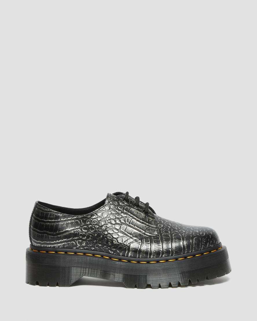 Dr Martens 1461 Croc Emboss Leather Women's Platform Shoes Gunmetal | GFNBER654