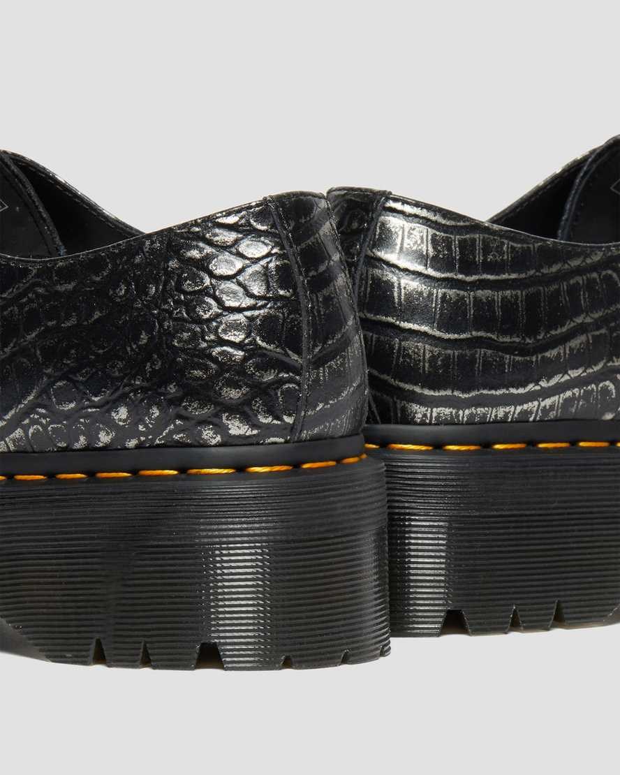 Dr Martens 1461 Croc Emboss Leather Women's Platform Shoes Gunmetal | GFNBER654