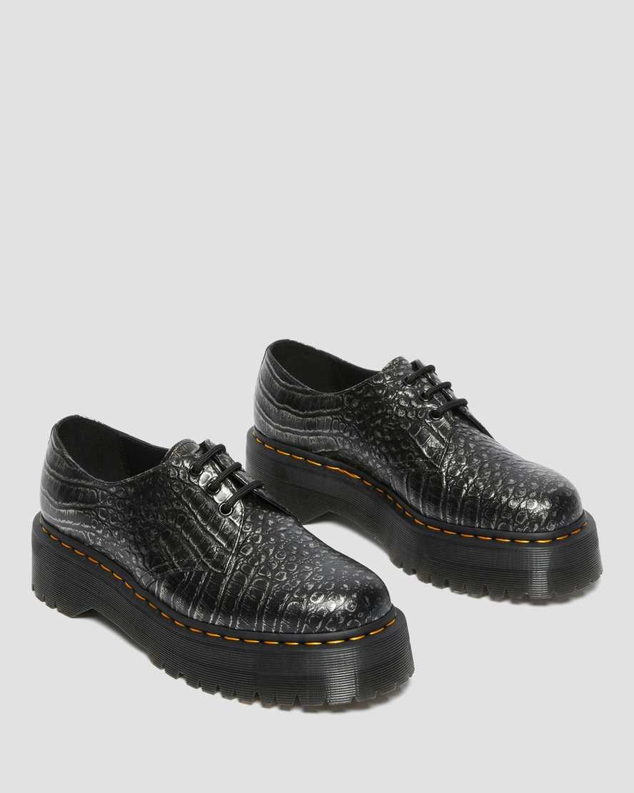 Dr Martens 1461 Croc Emboss Leather Women's Platform Shoes Gunmetal | GFNBER654