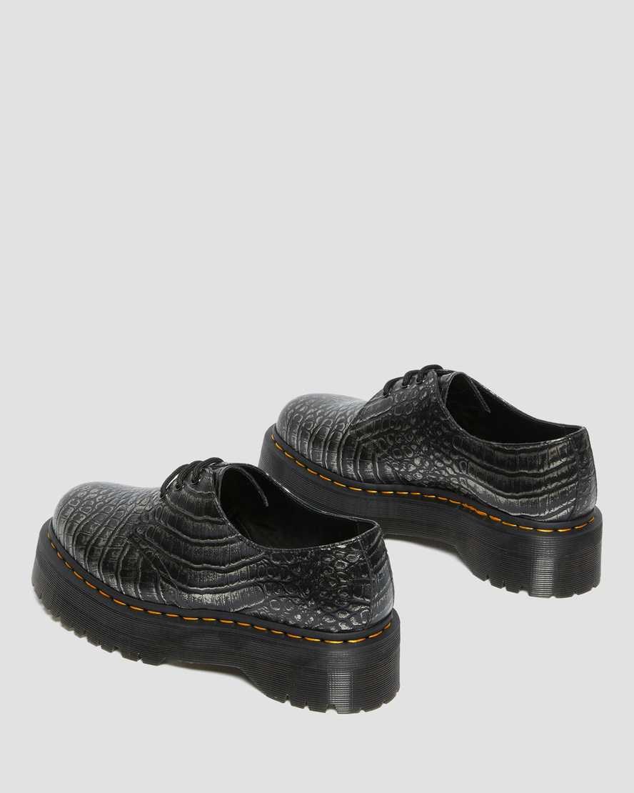 Dr Martens 1461 Croc Emboss Leather Women's Platform Shoes Gunmetal | GFNBER654