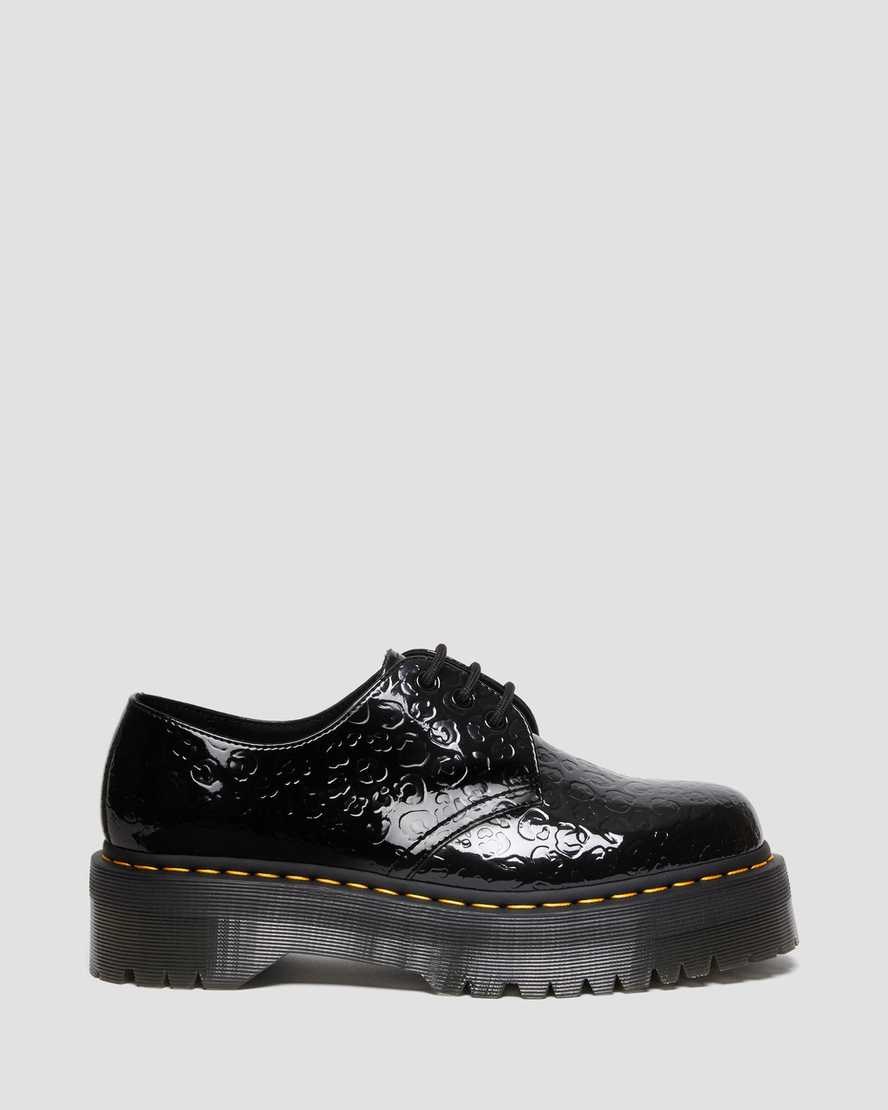 Dr Martens 1461 Leopard Emboss Patent Leather Women's Platform Shoes Black Patent Lamper Leopard Emboss | GQCXOB759