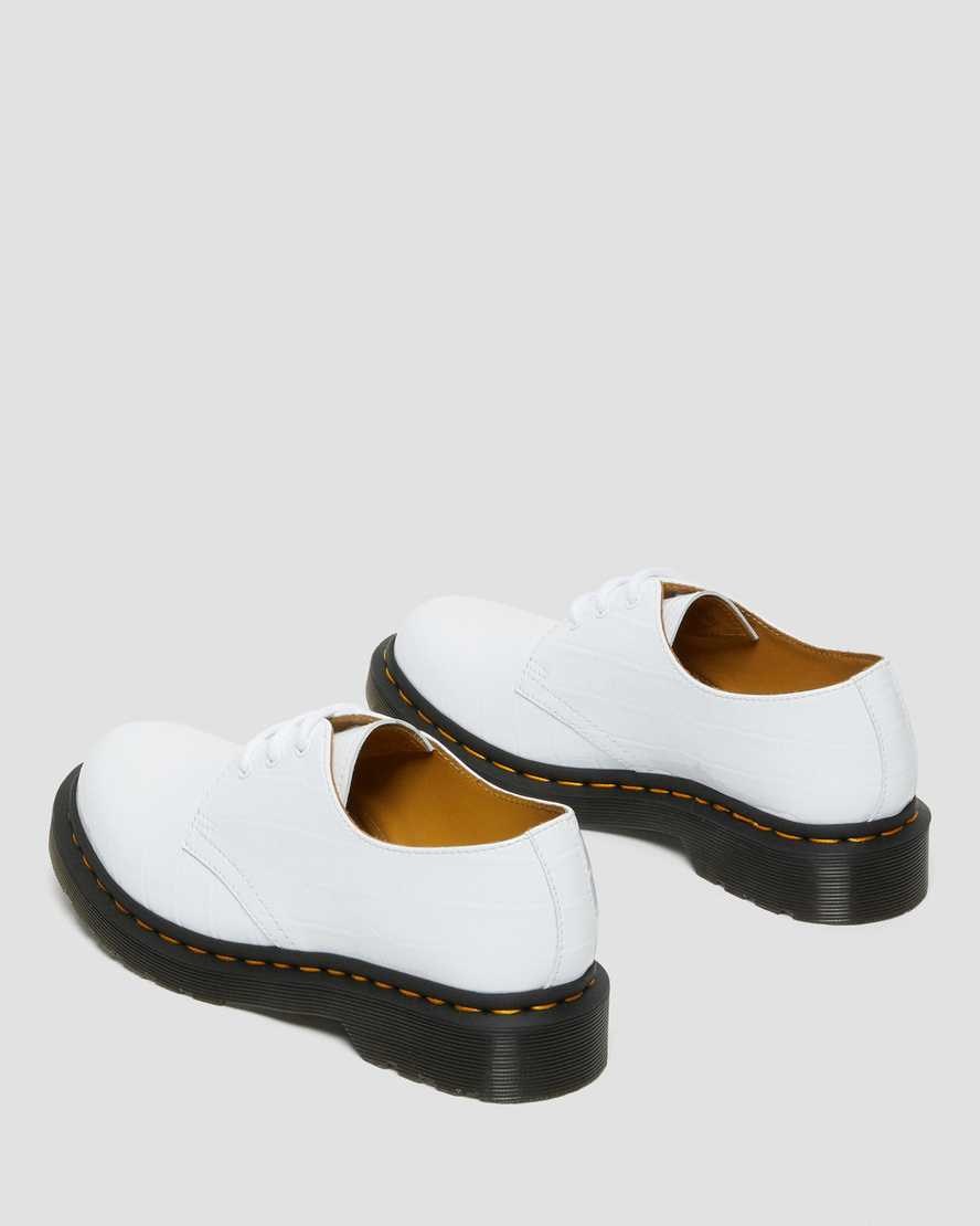 Dr Martens 1461 Patent Croc Emboss Leather Women's Oxford Shoes White Patent Lamper Croc | FEGIYH810