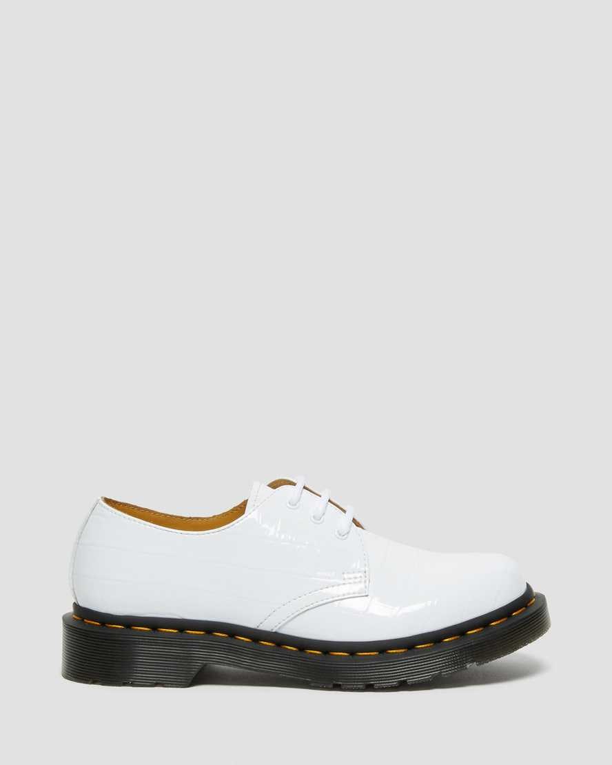 Dr Martens 1461 Patent Croc Emboss Leather Women's Patent Shoes White Patent Lamper Croc | WRMYOA837