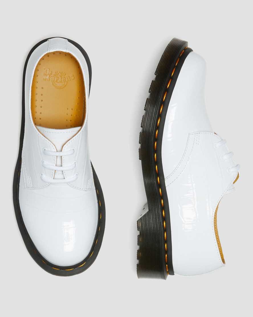 Dr Martens 1461 Patent Croc Emboss Leather Women's Patent Shoes White Patent Lamper Croc | WRMYOA837