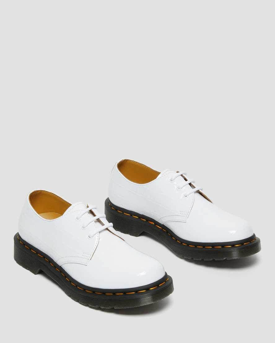 Dr Martens 1461 Patent Croc Emboss Leather Women's Patent Shoes White Patent Lamper Croc | WRMYOA837