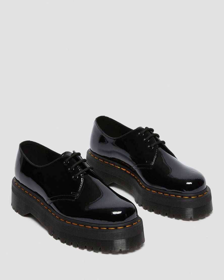 Dr Martens 1461 Patent Leather Platform Women's Patent Shoes Black Patent Lamper | VZFMPQ420