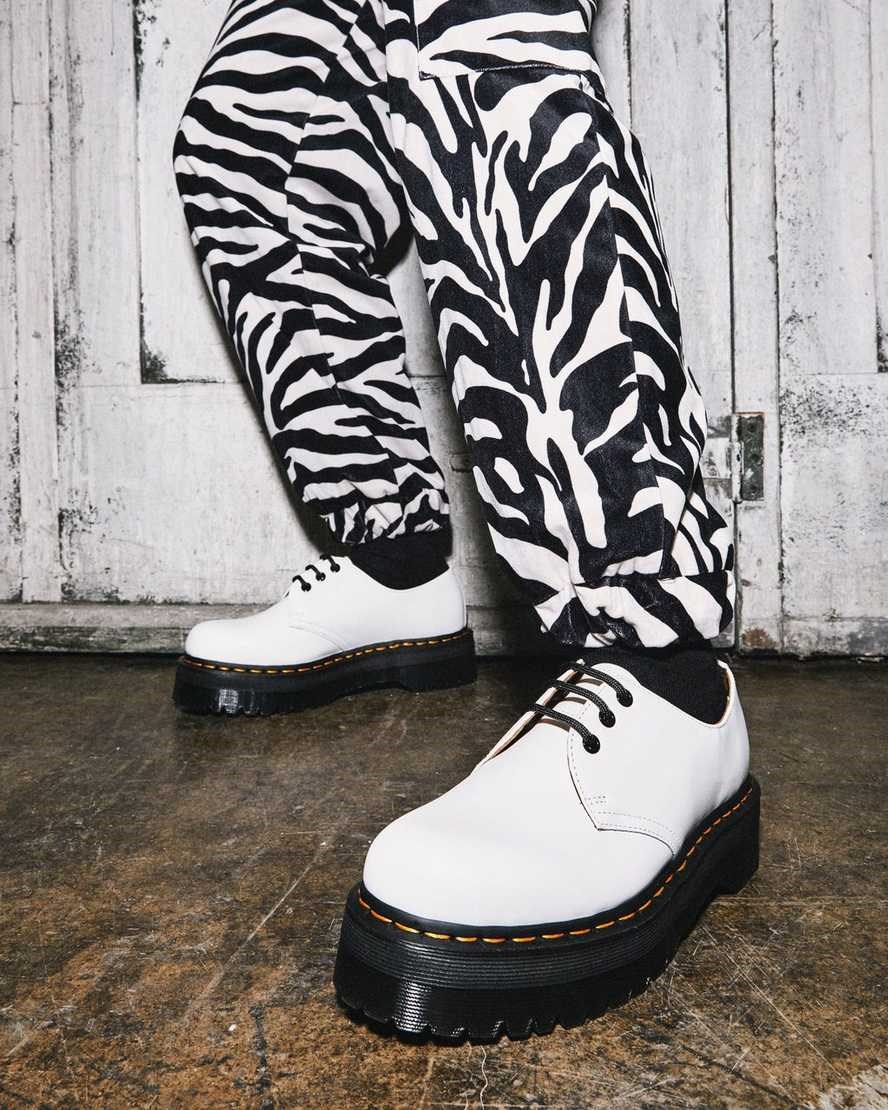 Dr Martens 1461 Smooth Leather Women's Platform Shoes White Polished Smooth | OXLKFI670