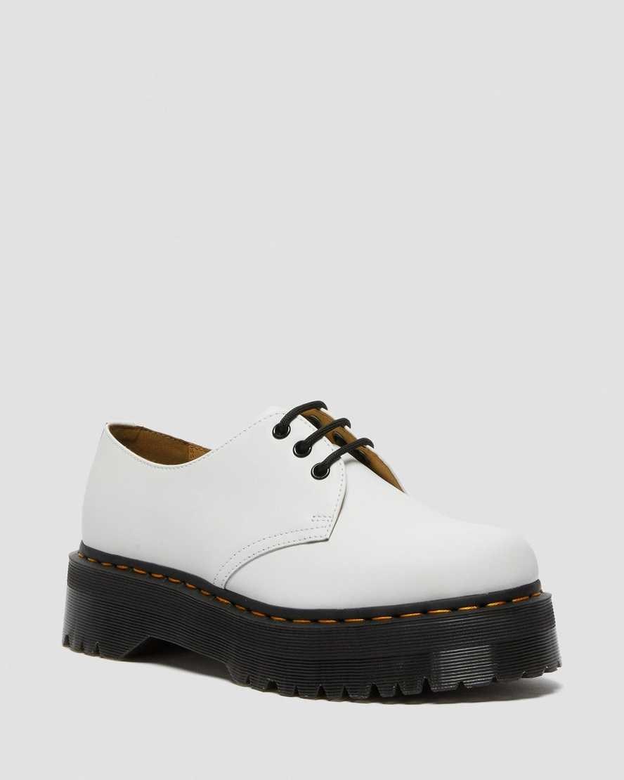 Dr Martens 1461 Smooth Leather Women\'s Platform Shoes White Polished Smooth | OXLKFI670