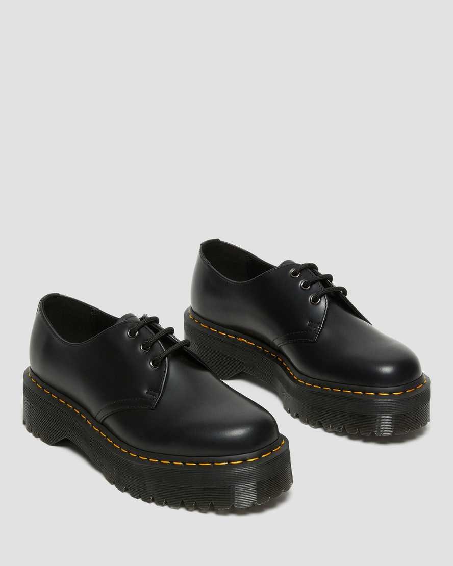 Dr Martens 1461 Smooth Leather Women's Platform Shoes Black Polished Smooth | REXQVZ051