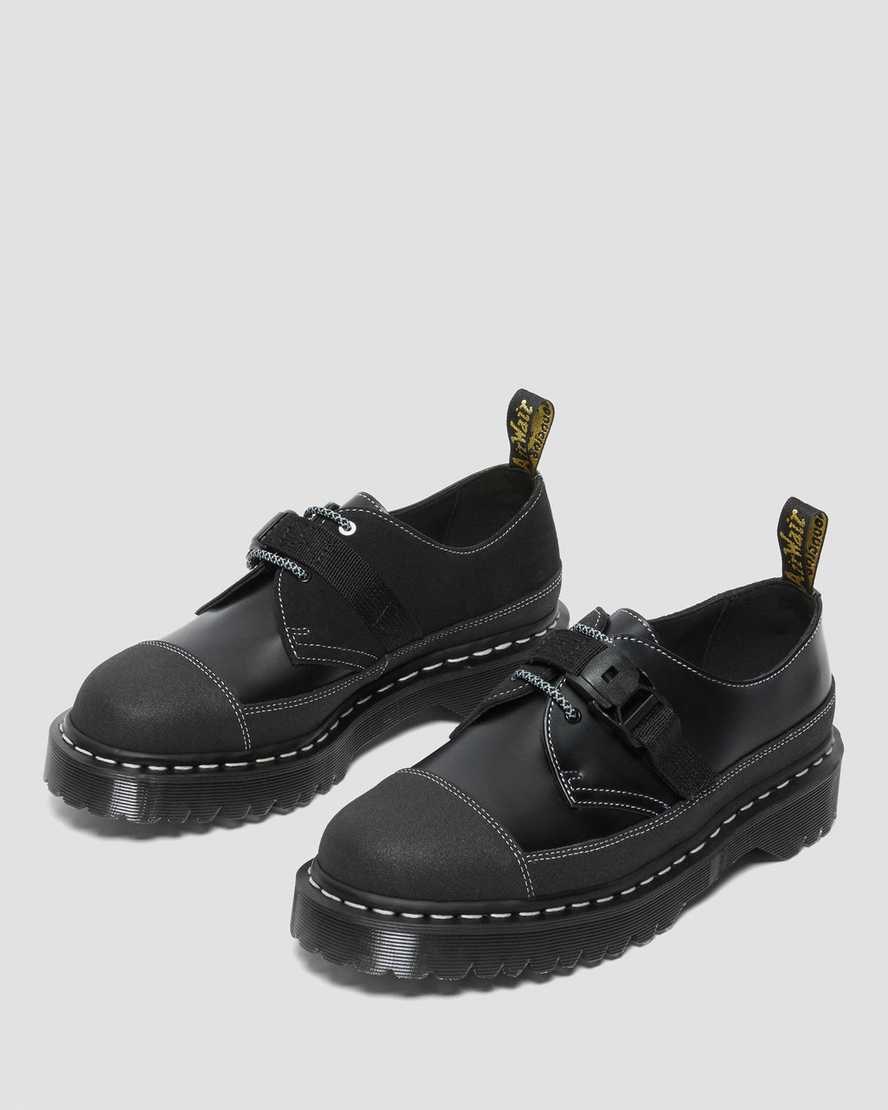 Dr Martens 1461 Tech Made in England Buckle Men's Oxford Shoes Black Smooth Leather | RTDWCN217