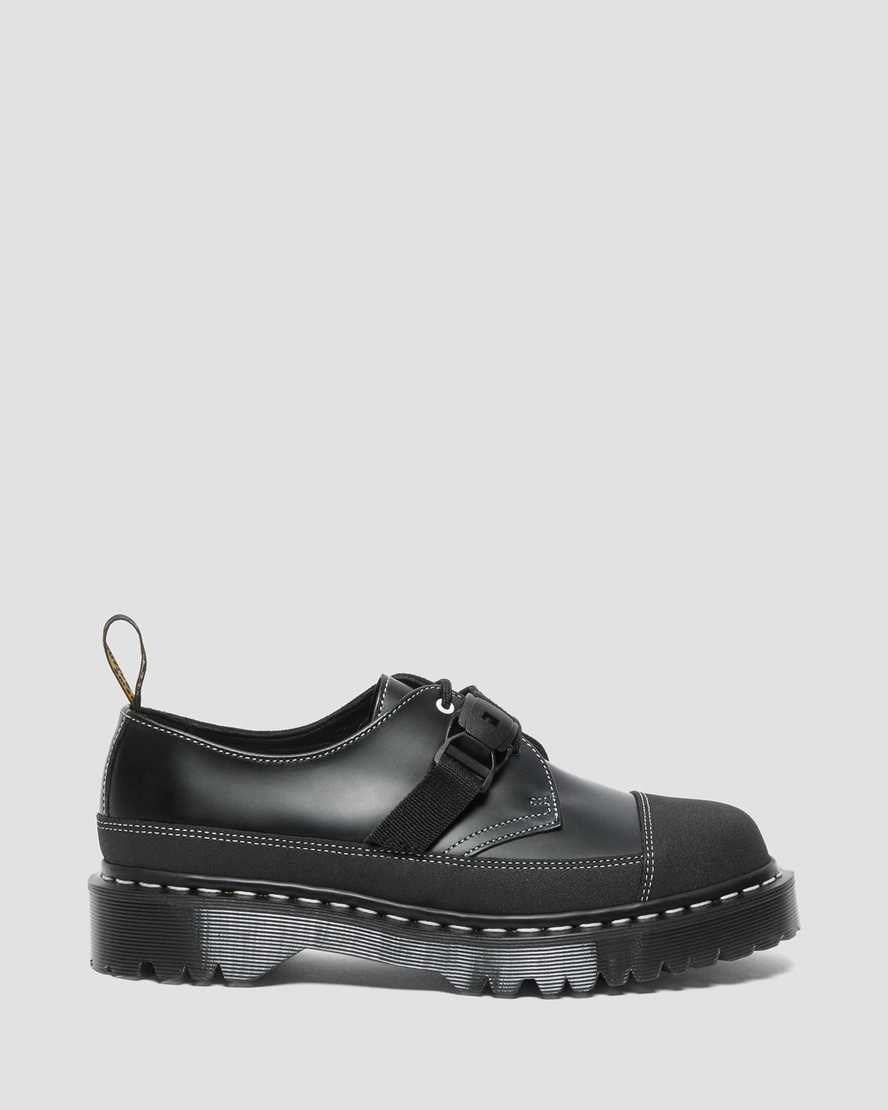 Dr Martens 1461 Tech Made in England Buckle Men's Oxford Shoes Black Smooth Leather | RTDWCN217