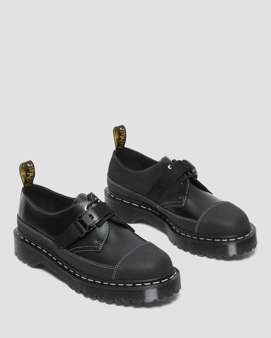 Dr Martens 1461 Tech Made in England Buckle Men's Oxford Shoes Black Smooth Leather | RTDWCN217