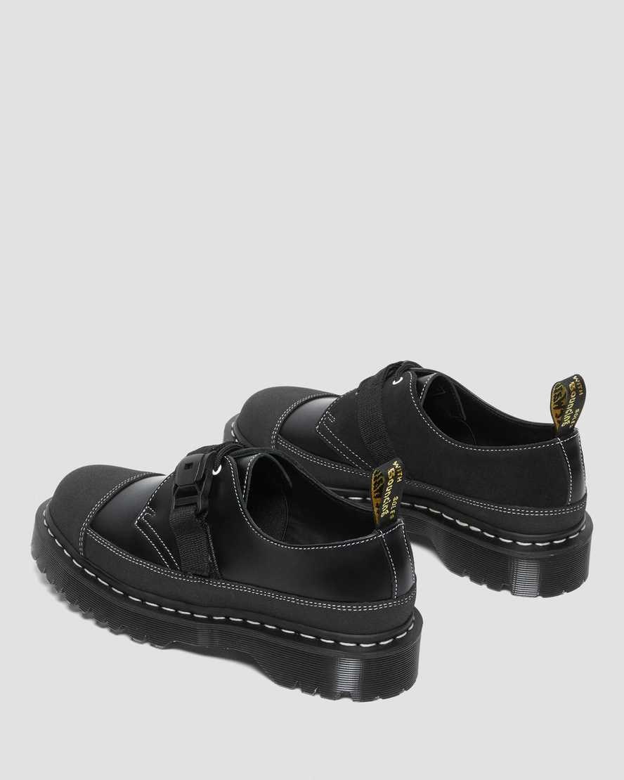 Dr Martens 1461 Tech Made in England Buckle Women's Oxford Shoes Black Smooth Leather | XBYRGT478