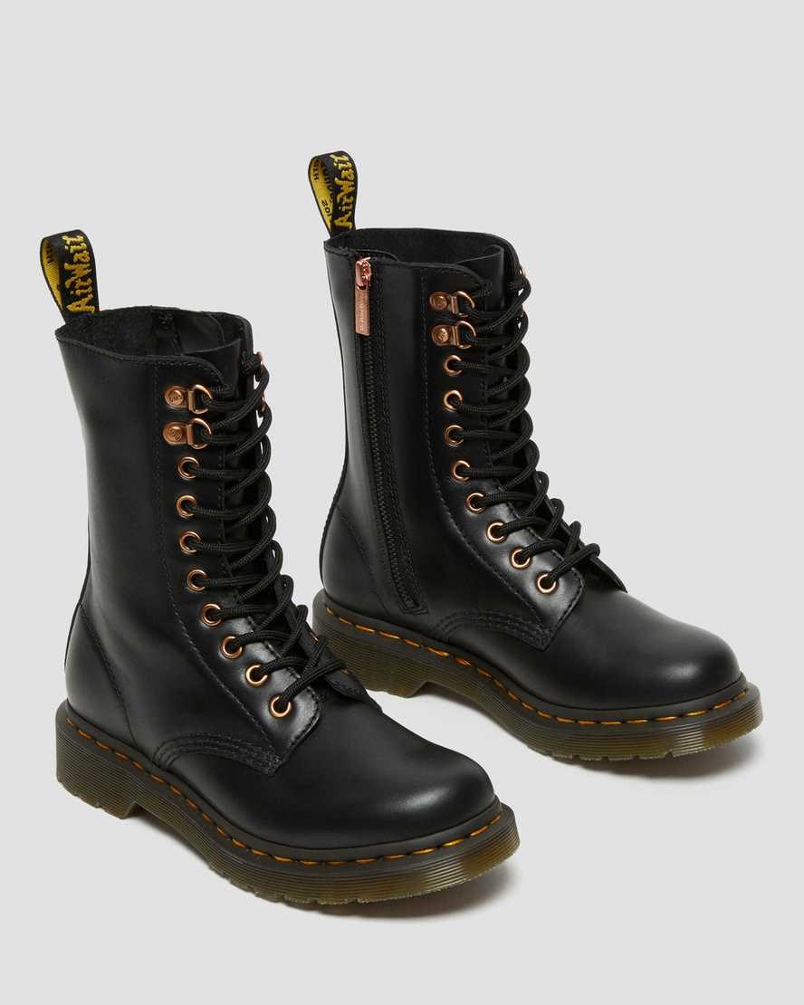 Dr Martens 1490 Rose Gold Hardware Leather Men's Zip Up Boots Black Wanama | NTWIFX835