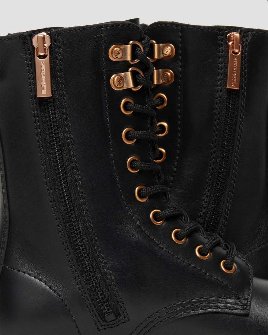 Dr Martens 1490 Rose Gold Hardware Leather Men's Zip Up Boots Black Wanama | NTWIFX835