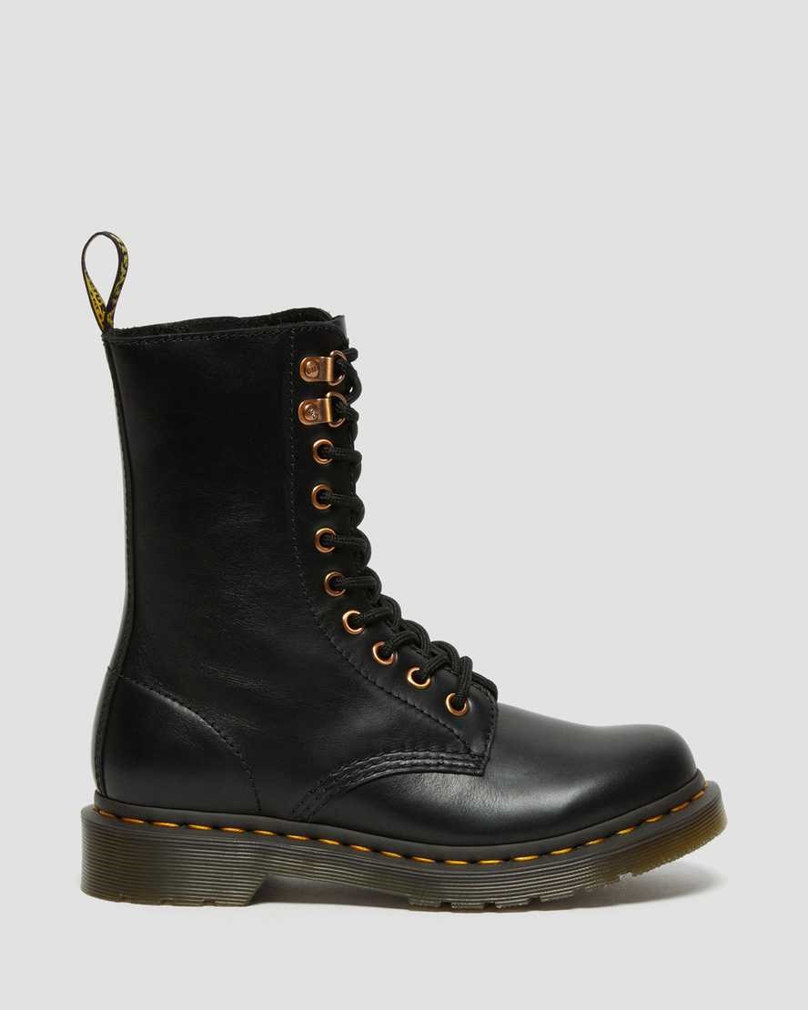 Dr Martens 1490 Rose Gold Hardware Leather Women's Zip Up Boots Black Wanama | TMWLDV903