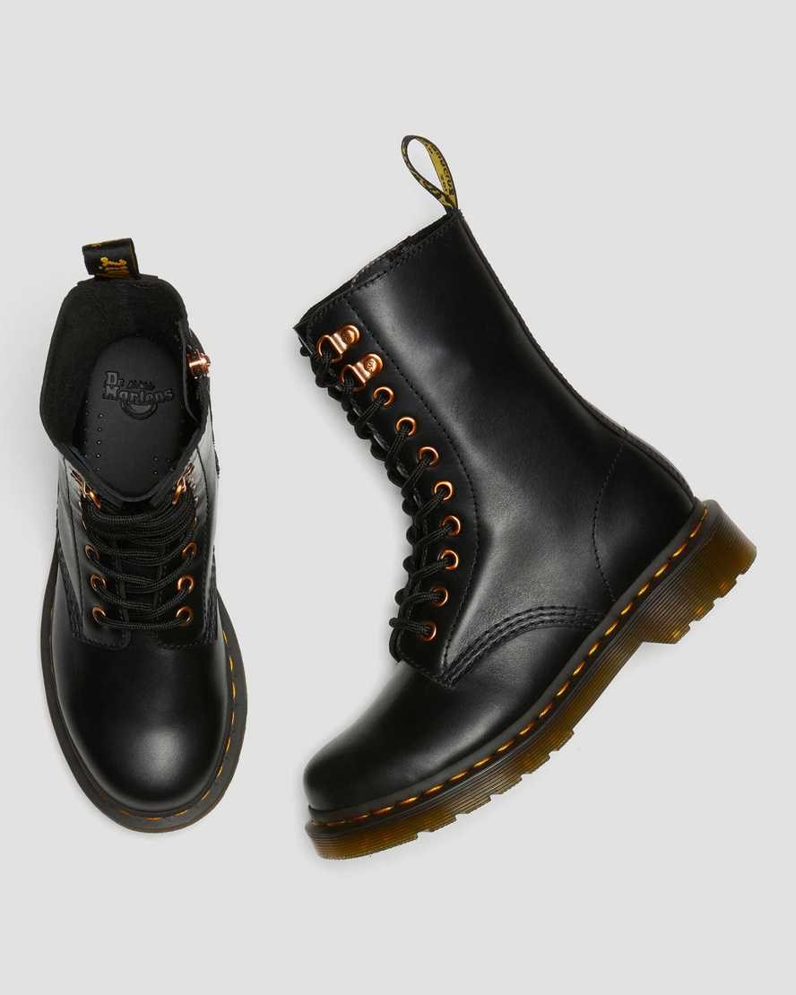 Dr Martens 1490 Rose Gold Hardware Leather Women's Zip Up Boots Black Wanama | TMWLDV903