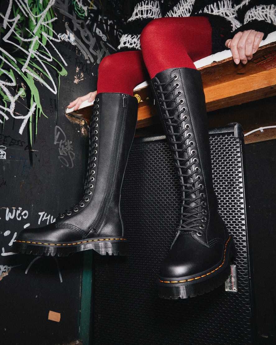 Dr Martens 1B60 Bex Pisa Leather Knee High Men's Zip Up Boots Black Pisa | YQPERH983